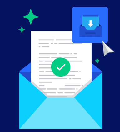 A cover letter emerging from an open envelope, marked with a green check.