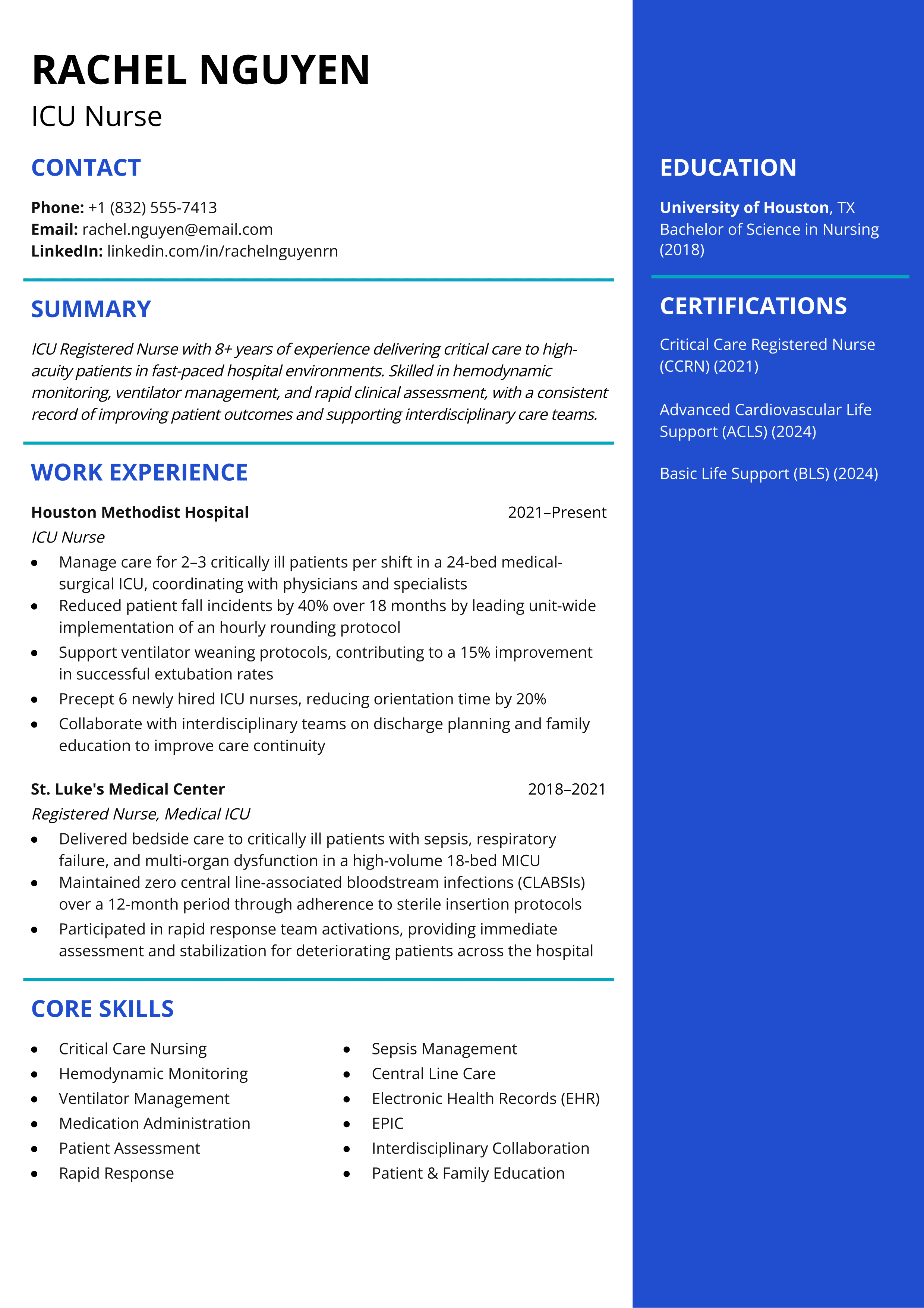 ICU Nurse resume template