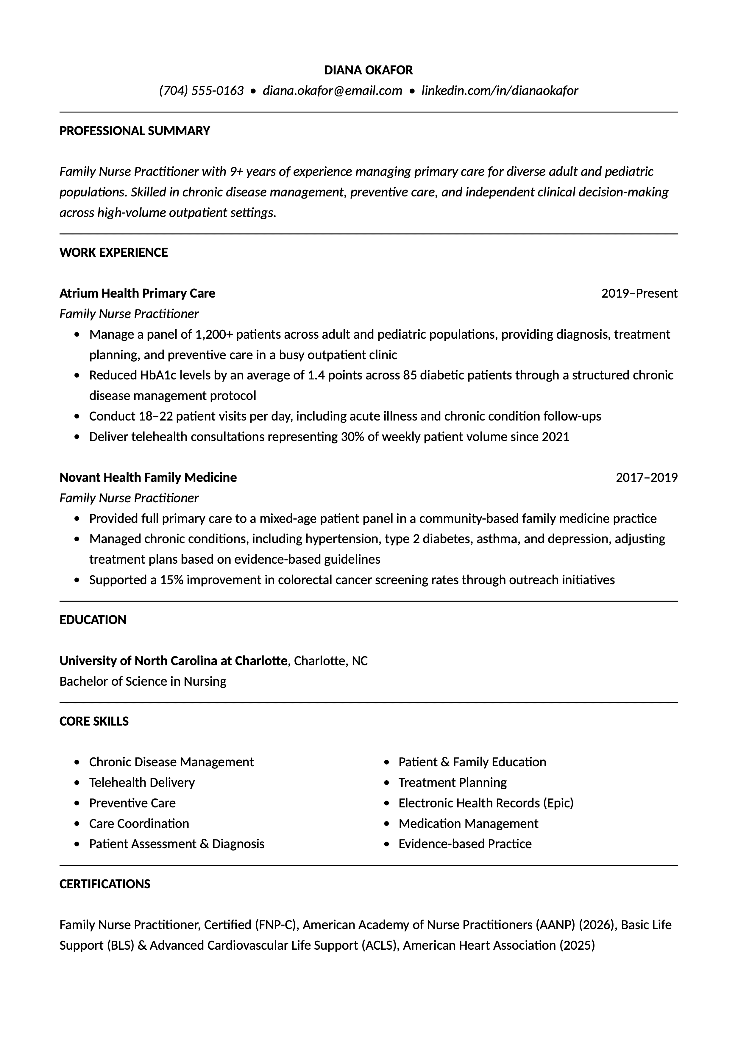 Nurse Practitioner resume template