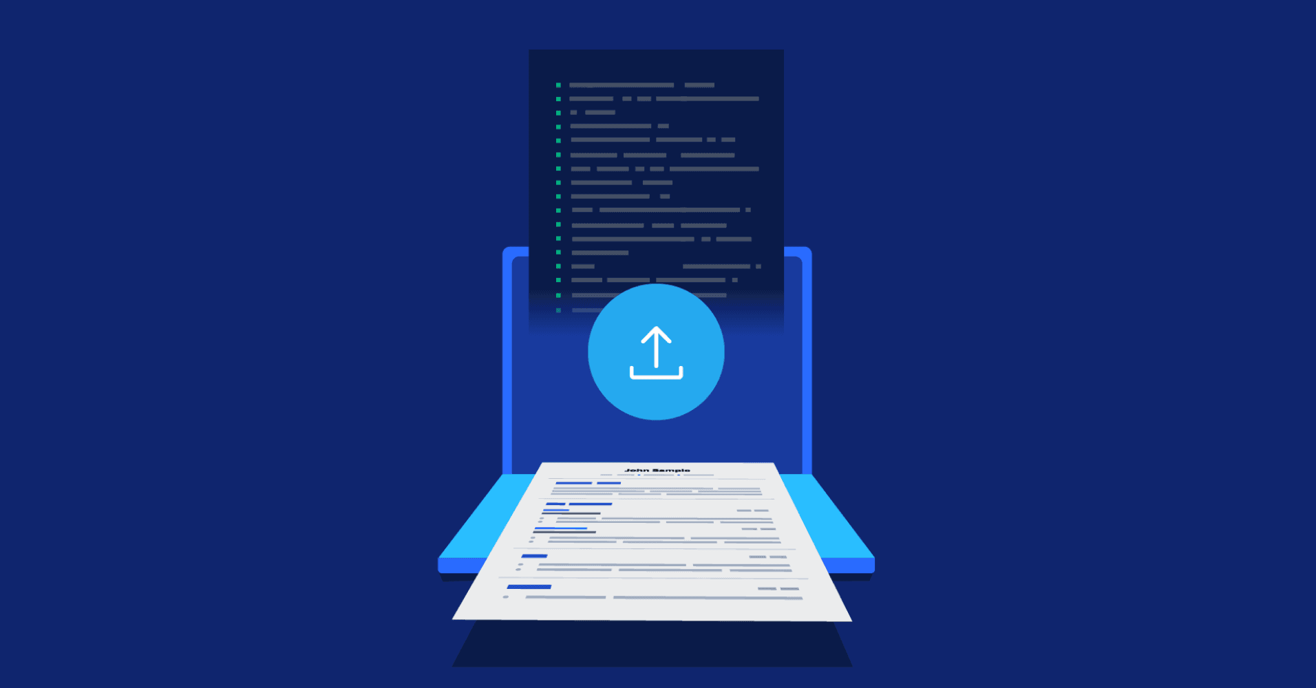 Illustration of a resume being sent with an email.