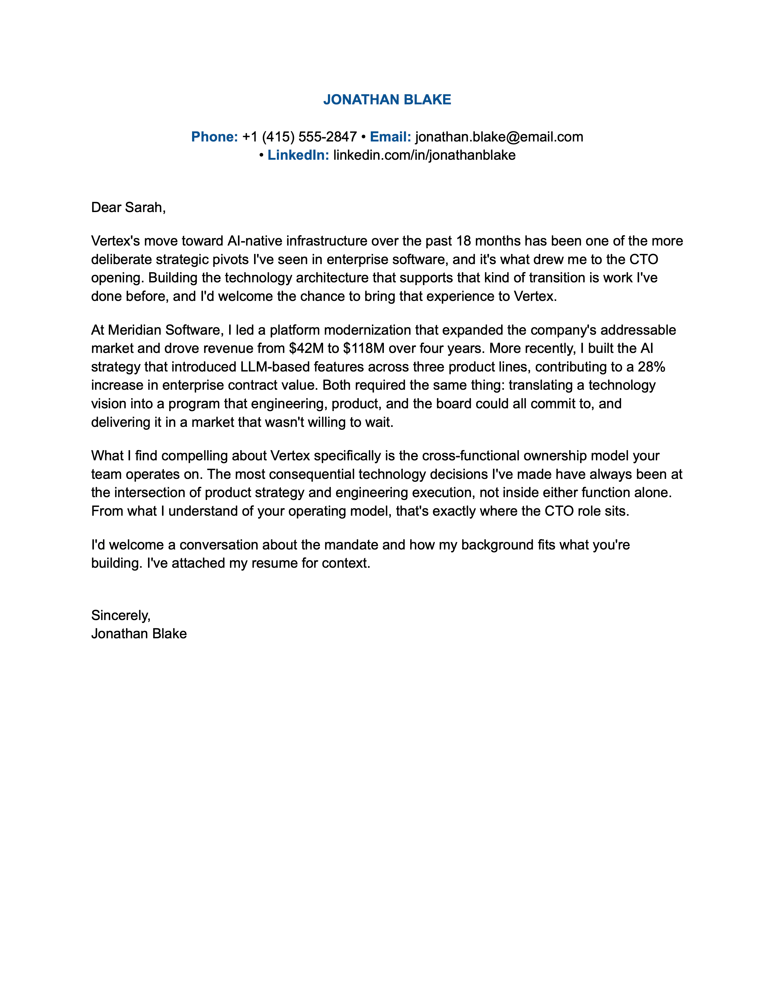 Executive cover letter example.