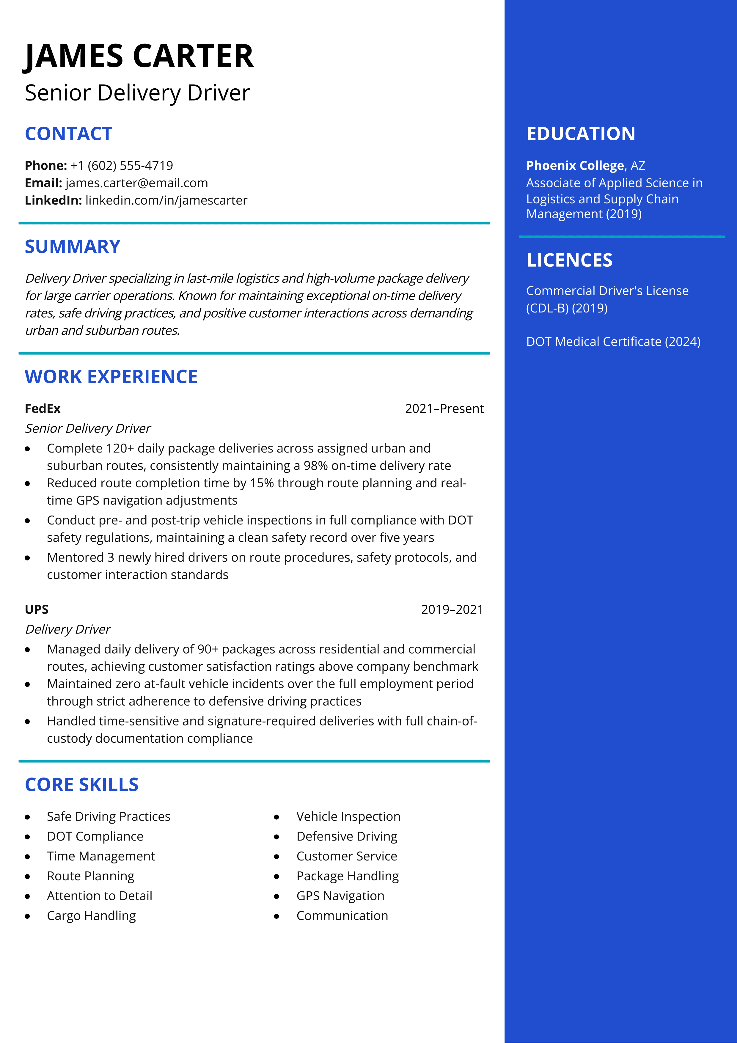 Delivery Driver resume template
