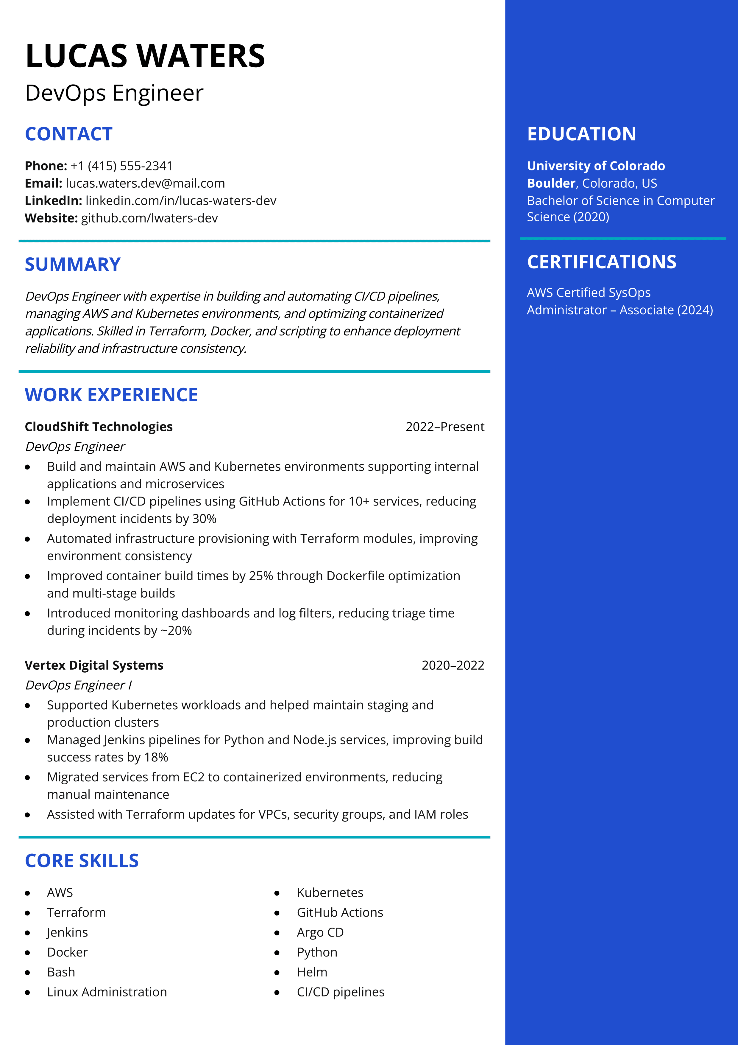 DevOps Engineer resume template