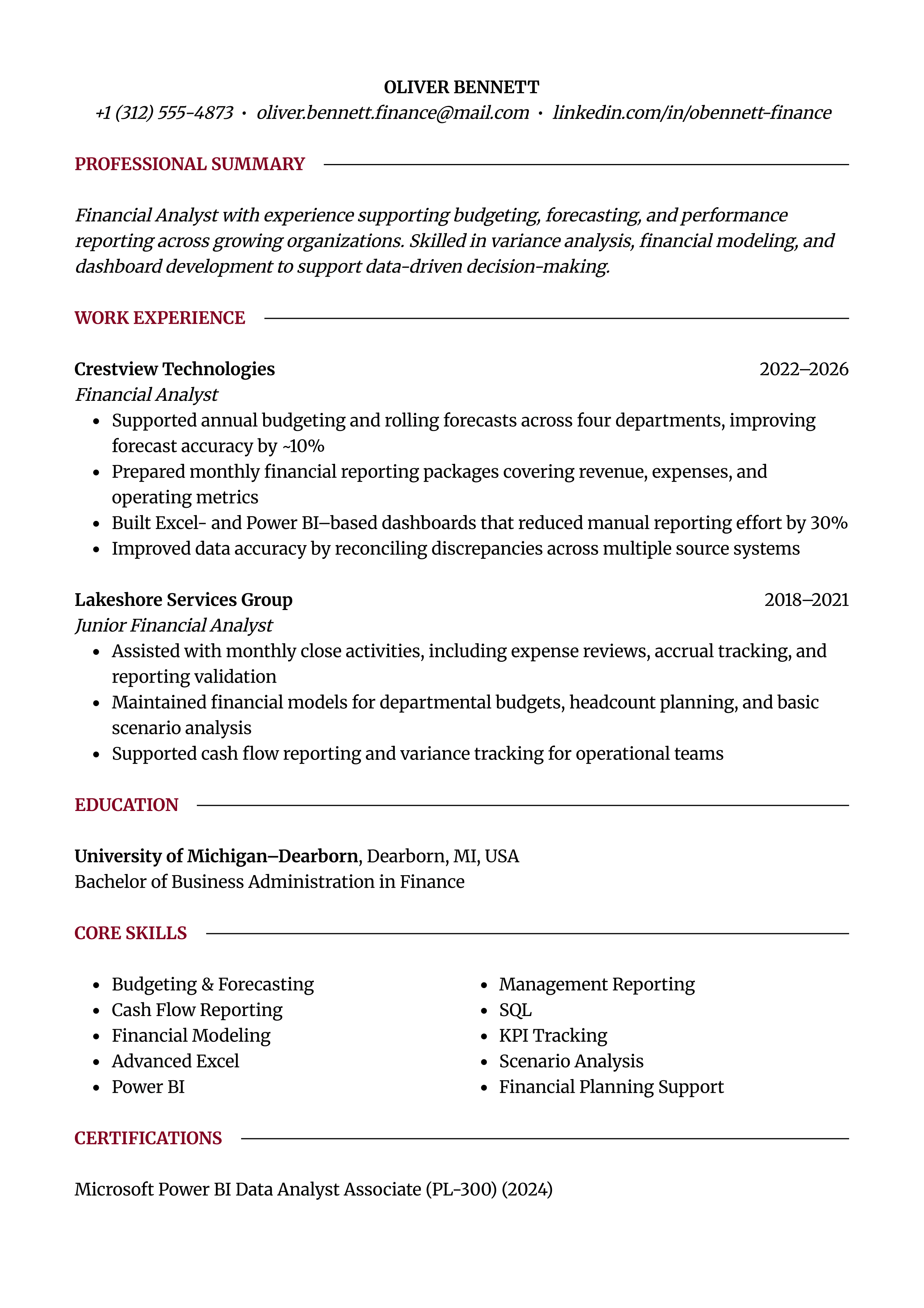 Financial Analyst resume template