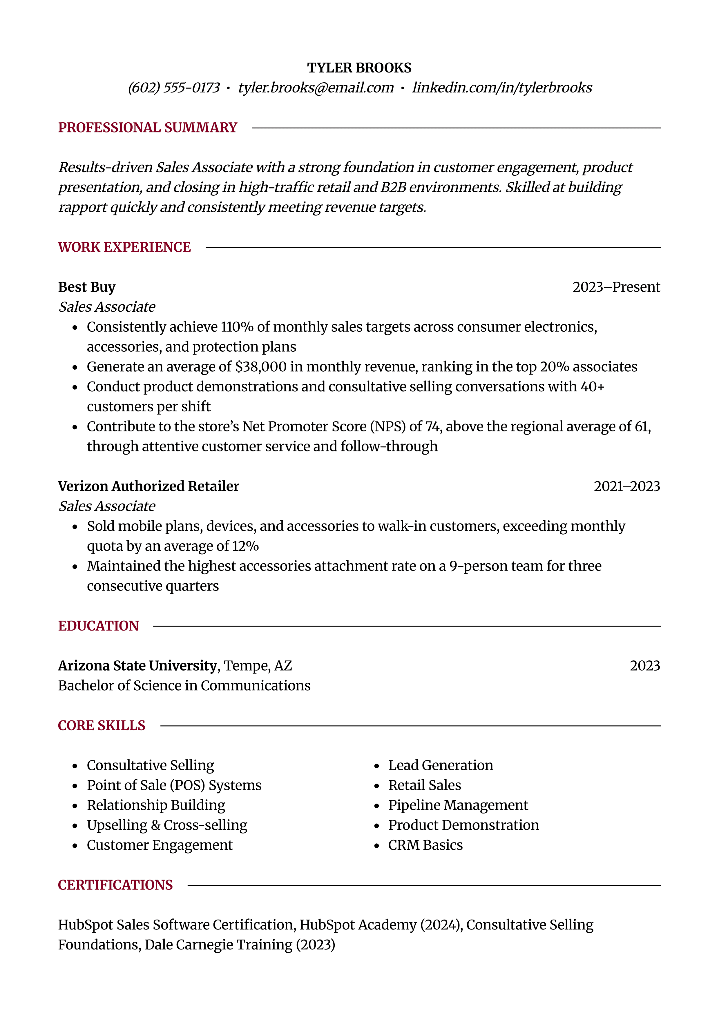 Sales Associate resume template