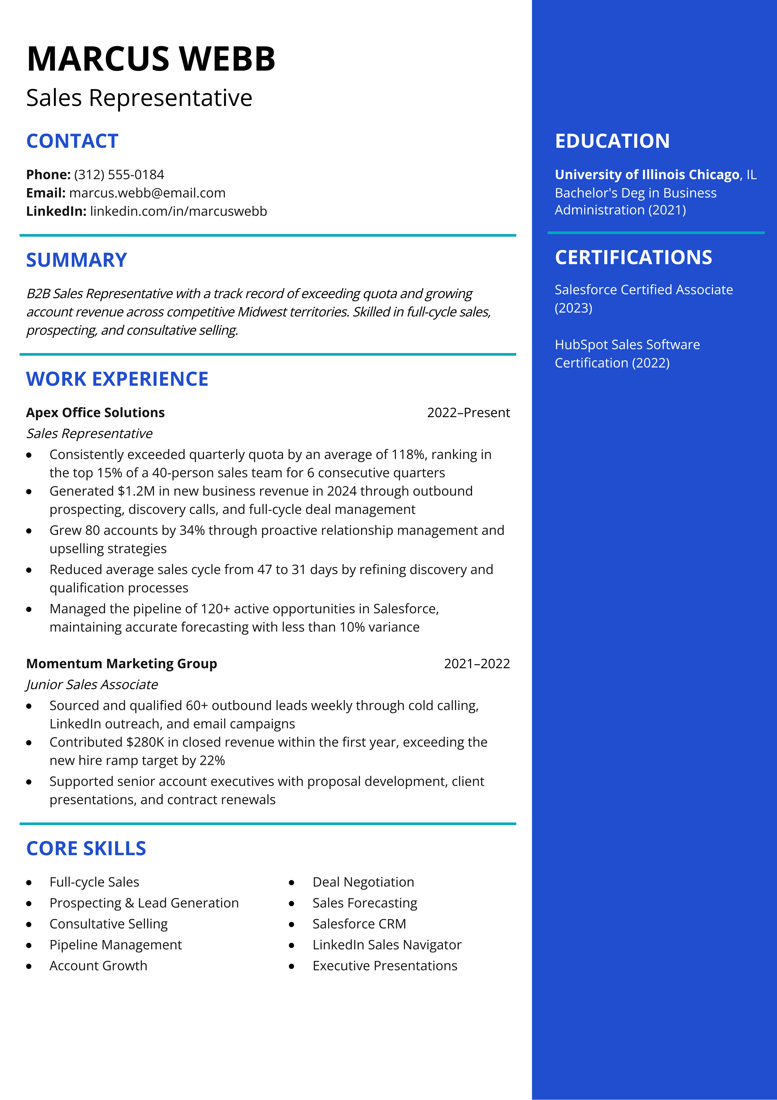 Sales Representative resume template