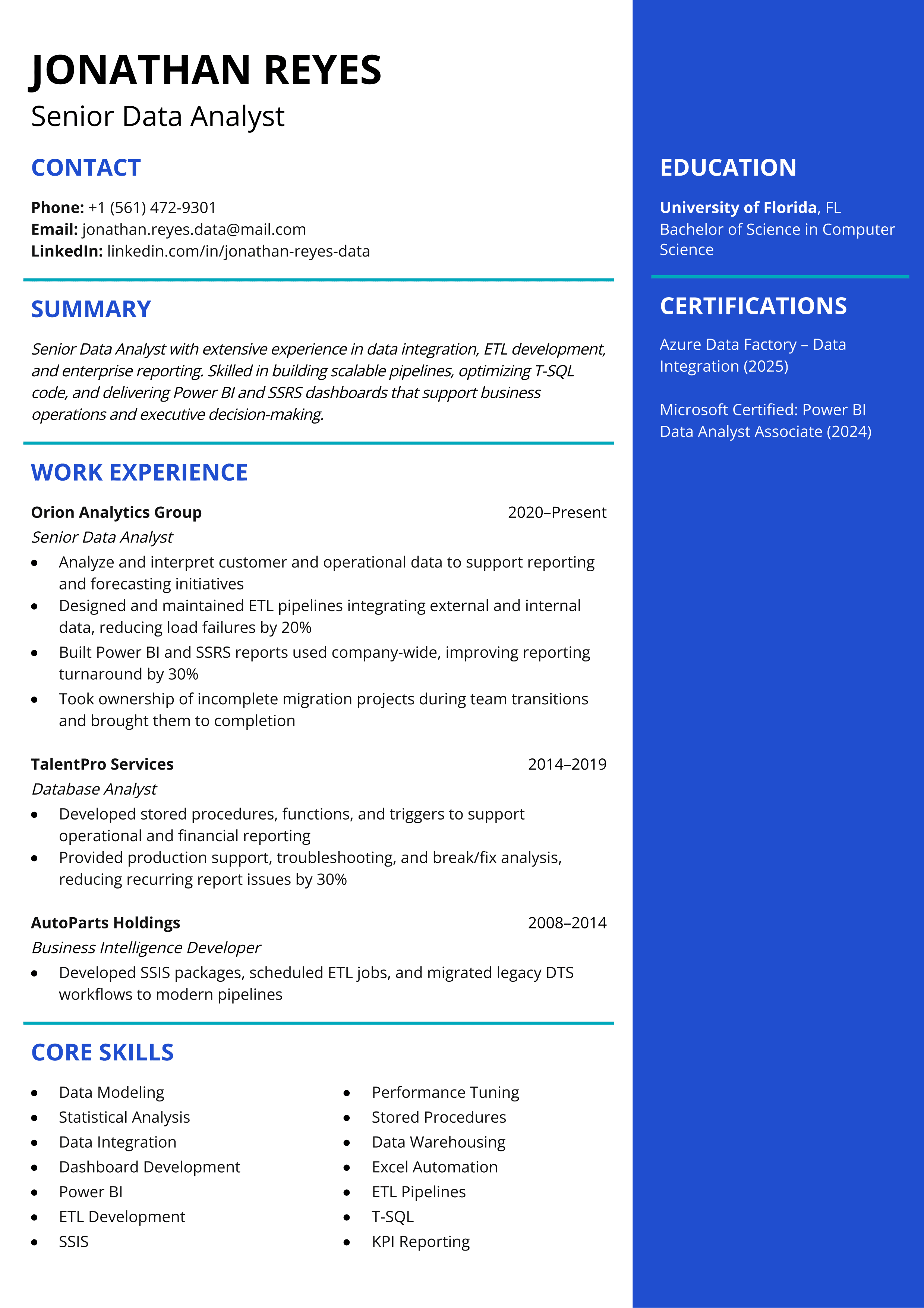 Senior Data Analyst resume template