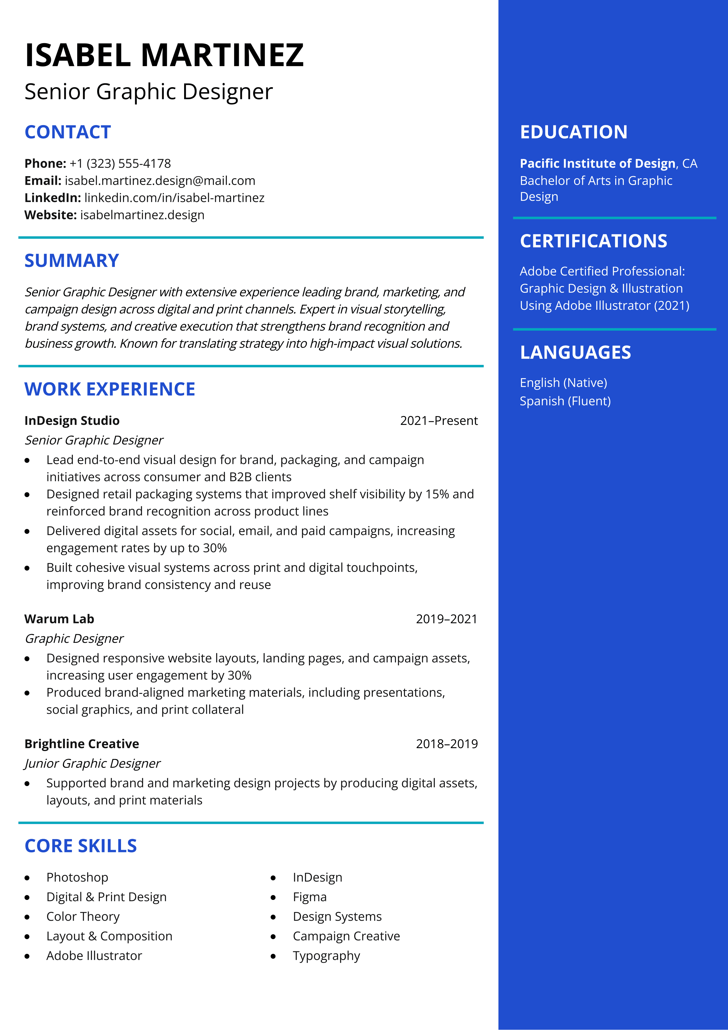 Senior Graphic Designer resume template