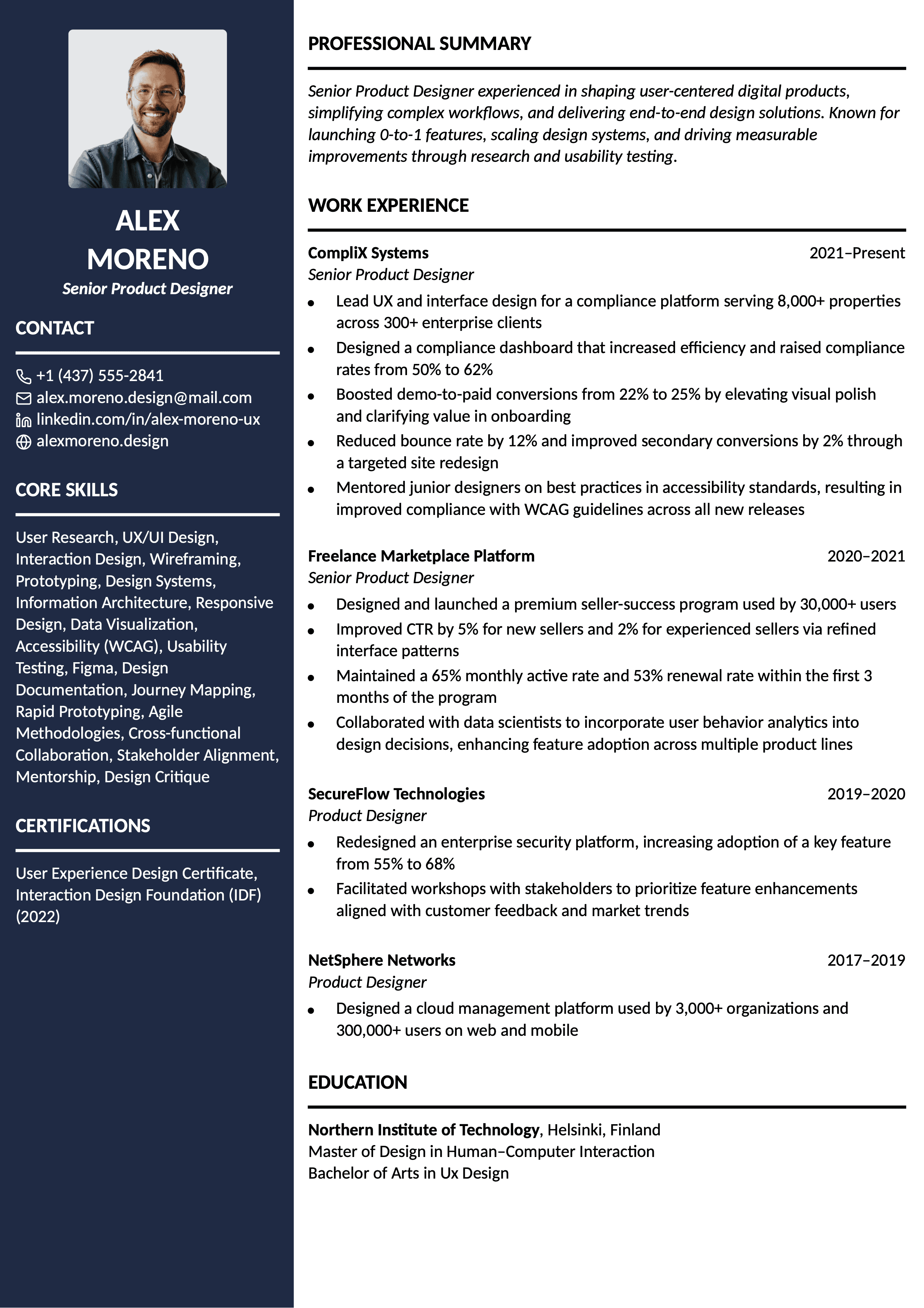 Senior Product Designer resume template
