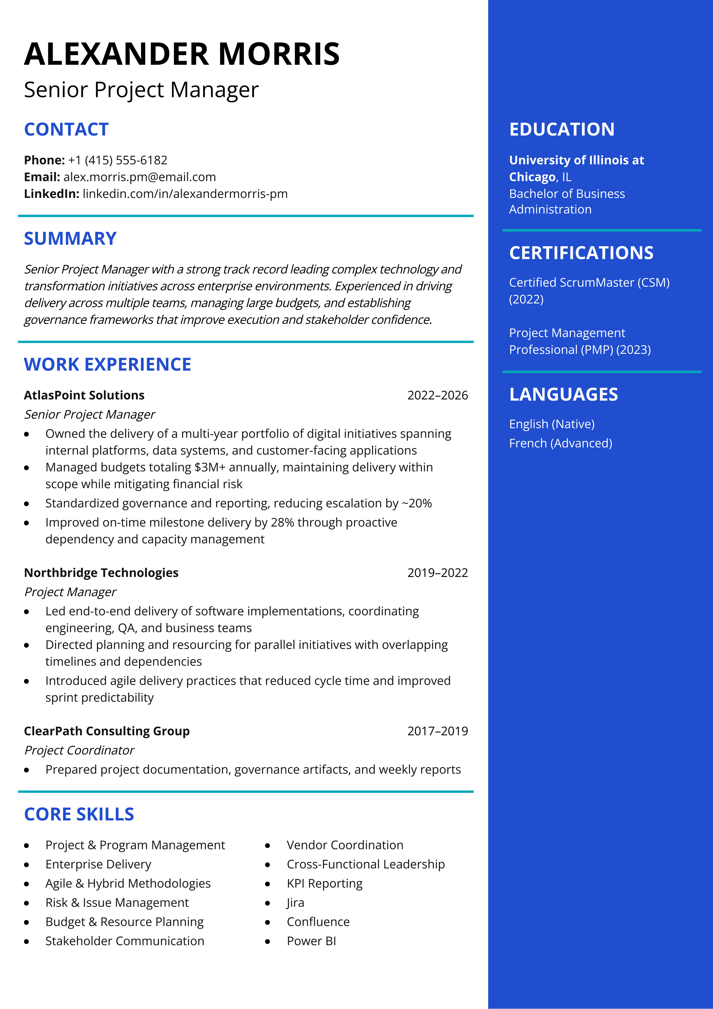 Senior Project Manager resume template
