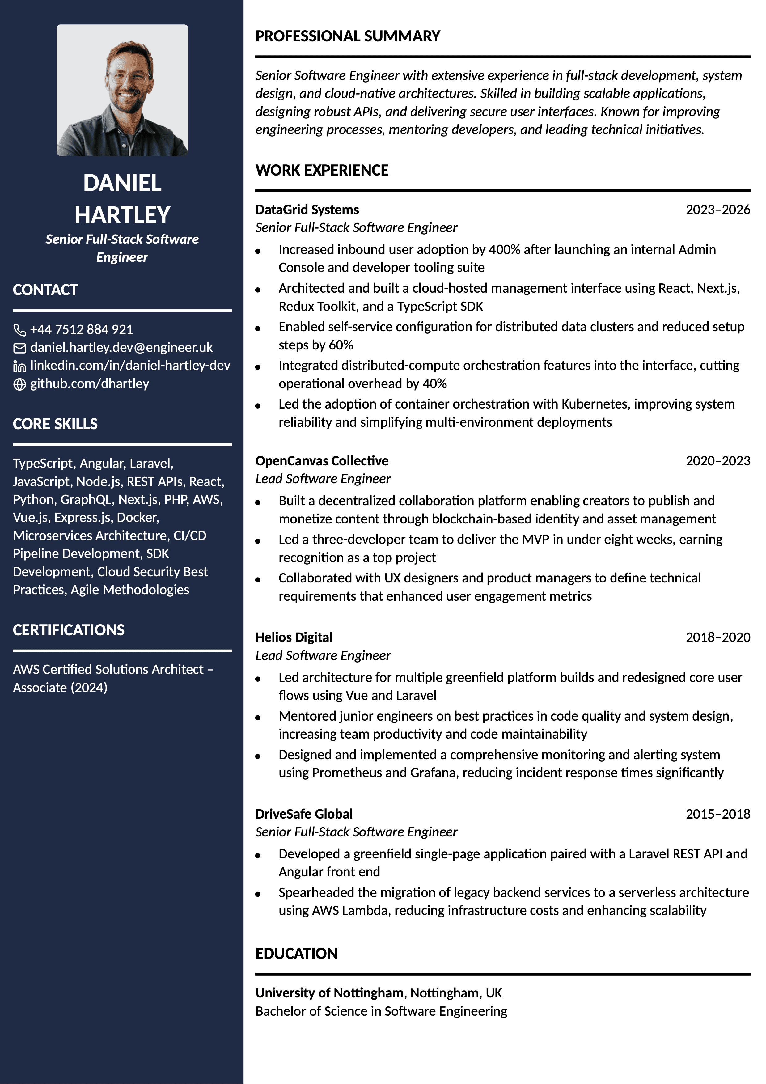 Senior Software Engineer resume template