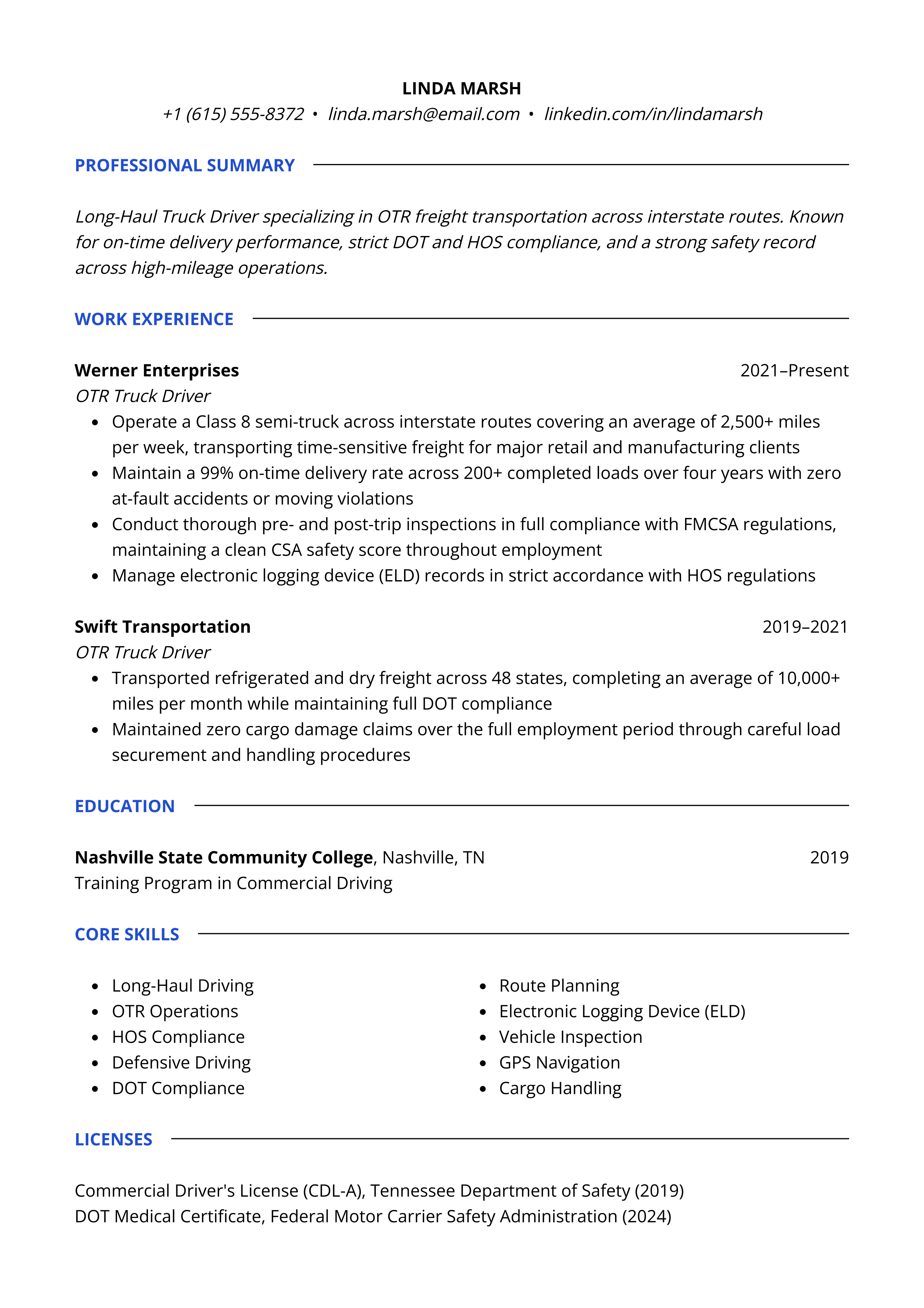 Driver Resumes resume example