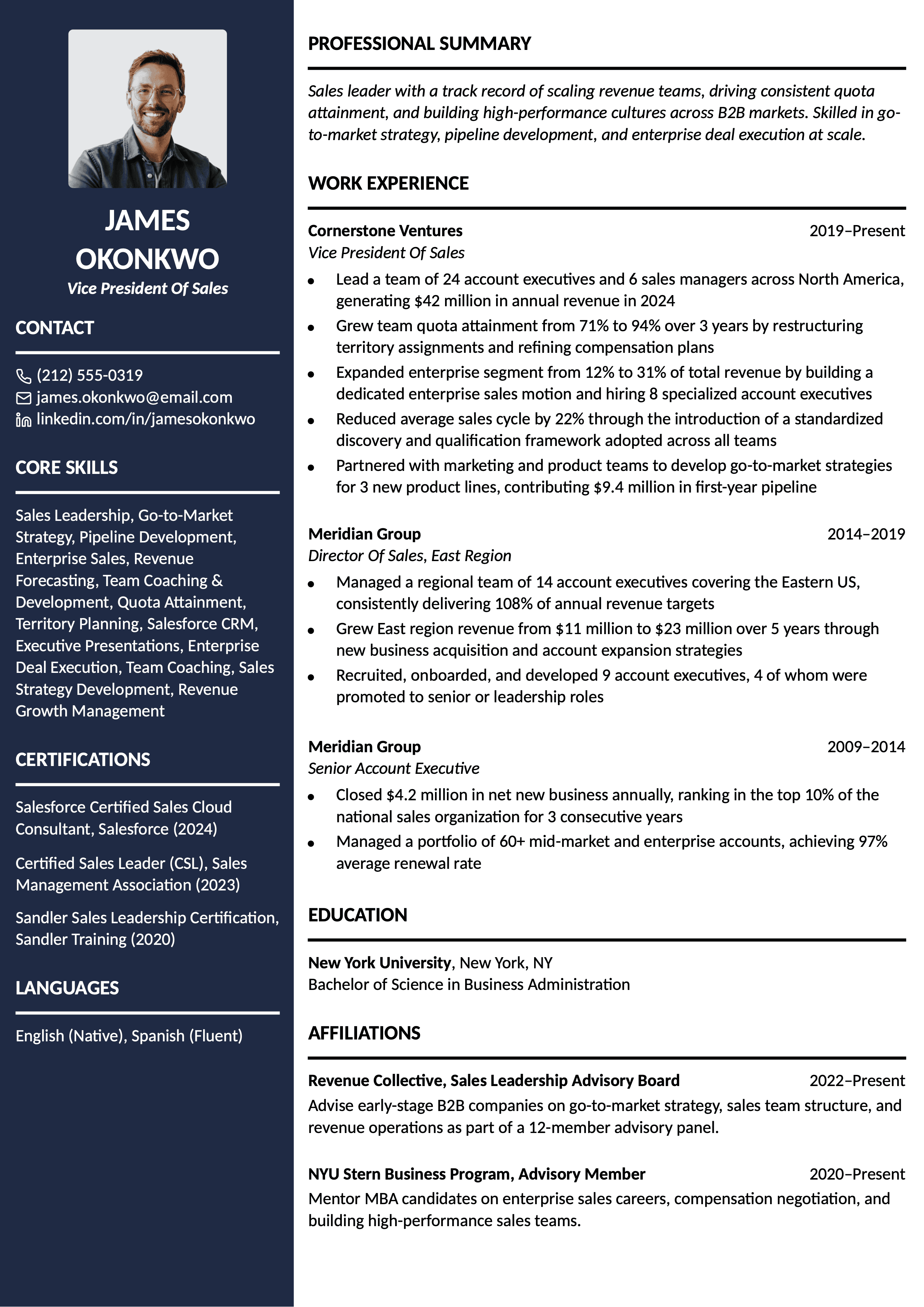 VP of Sales resume template