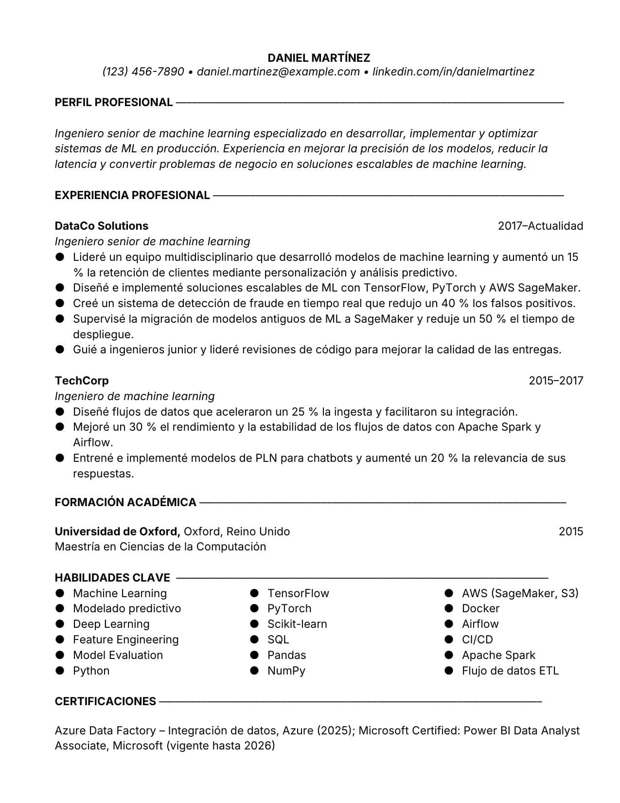 Profesional de negocios resume template