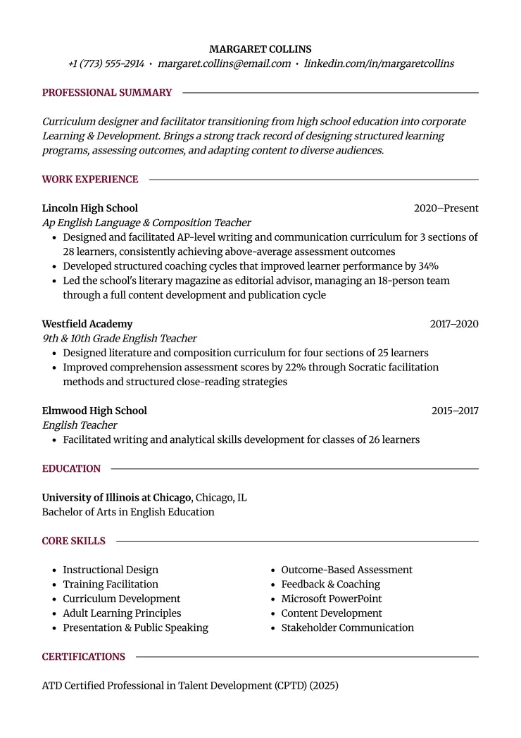 Career Changer resume template