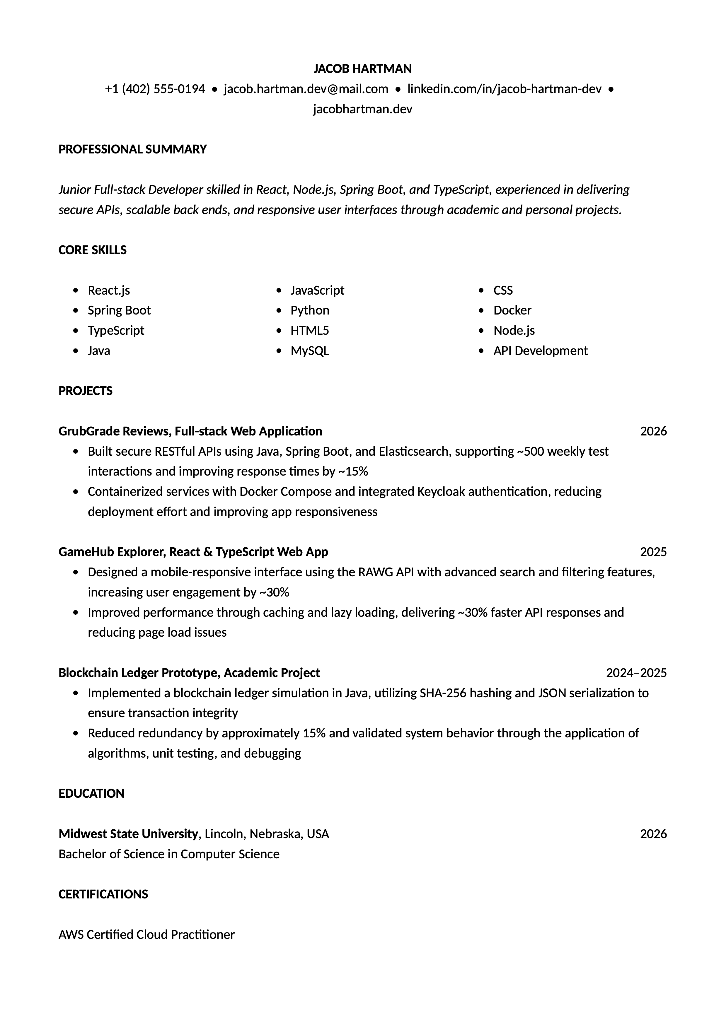 Entry-level resume example for recent graduates.