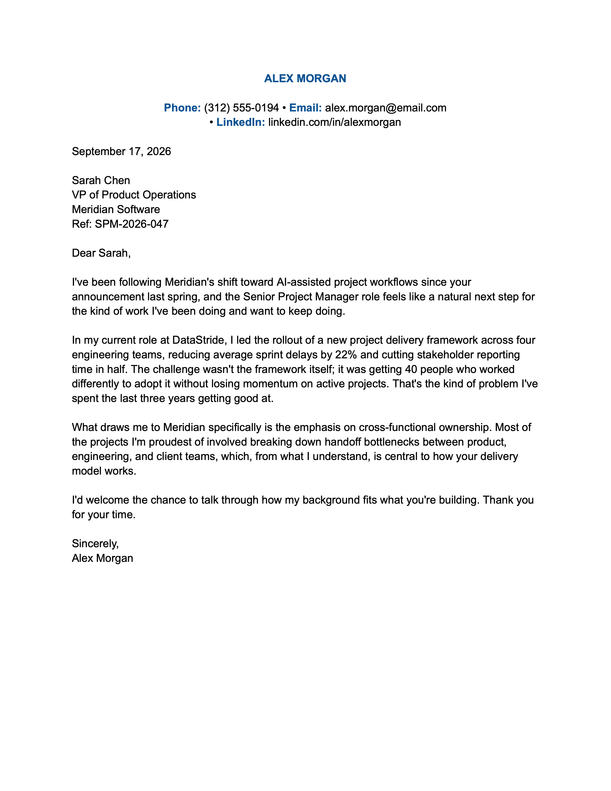 Standard cover letter format example.