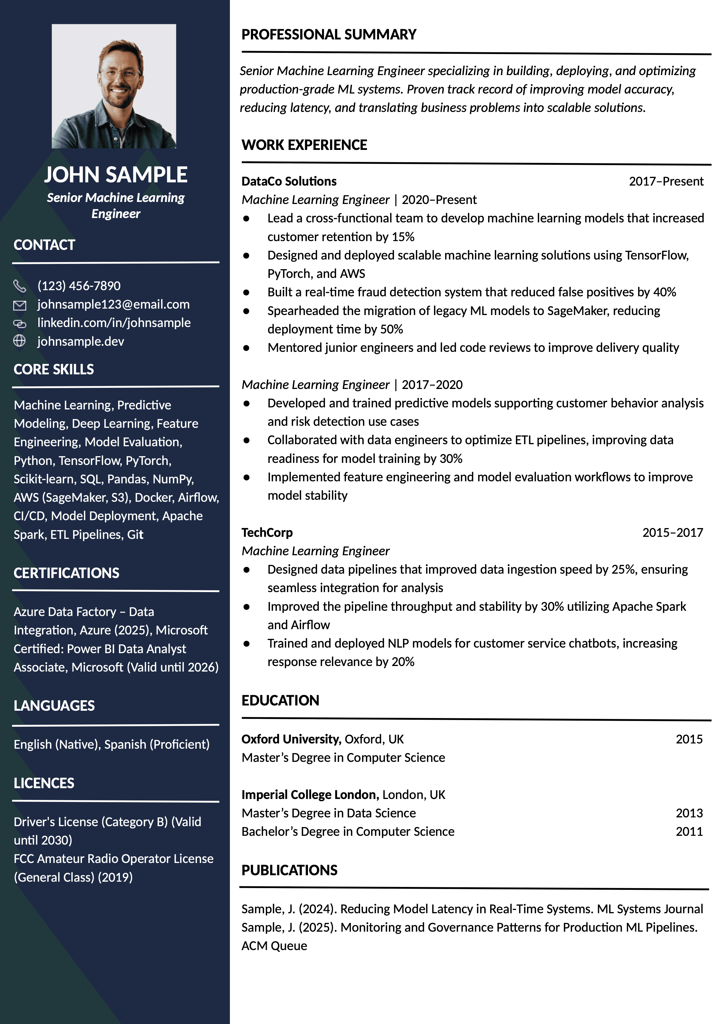 Creative resume template with two columns.