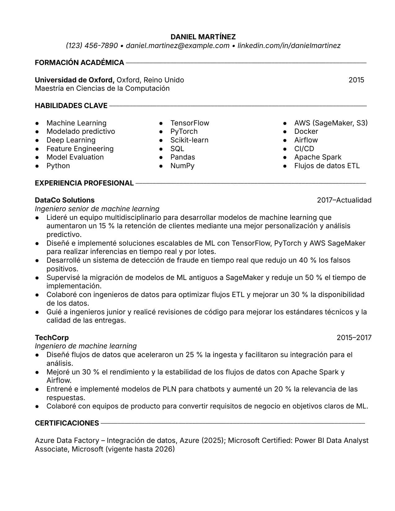 Nivel inicial resume template