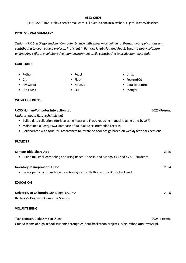 No Experience resume template