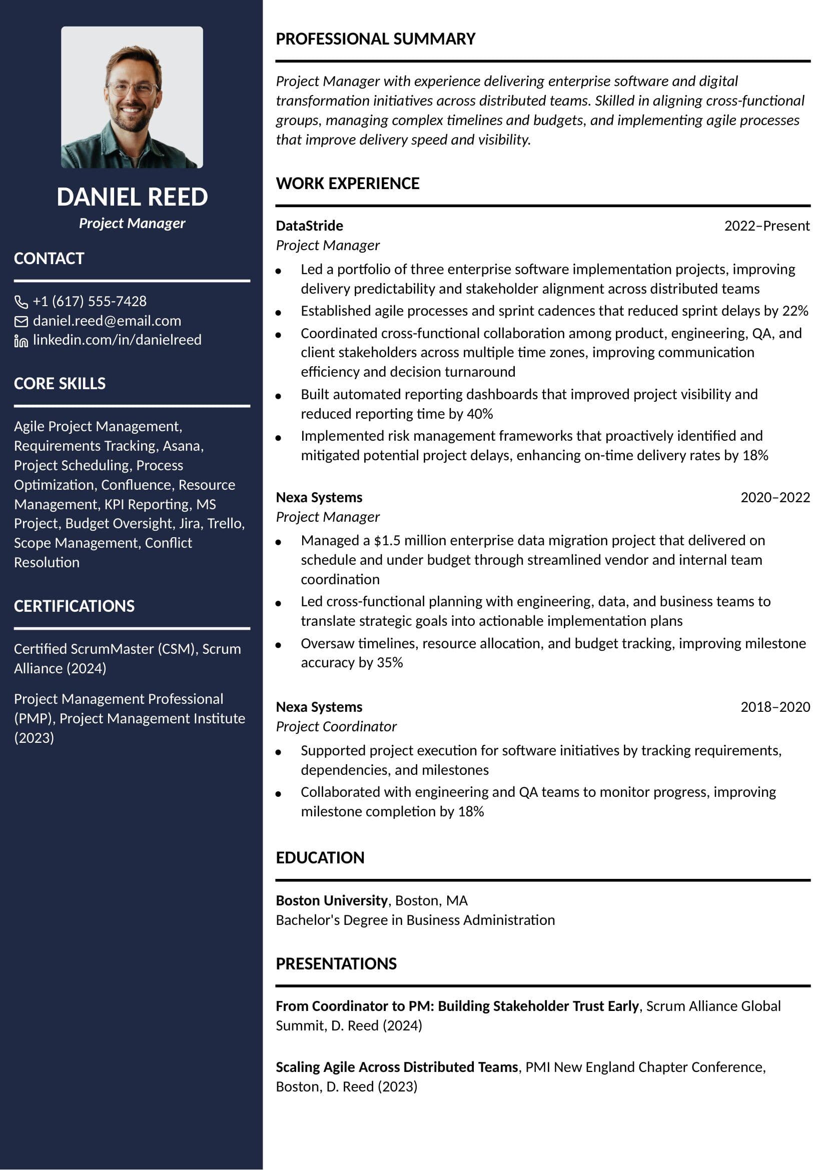 Project Manager resume template