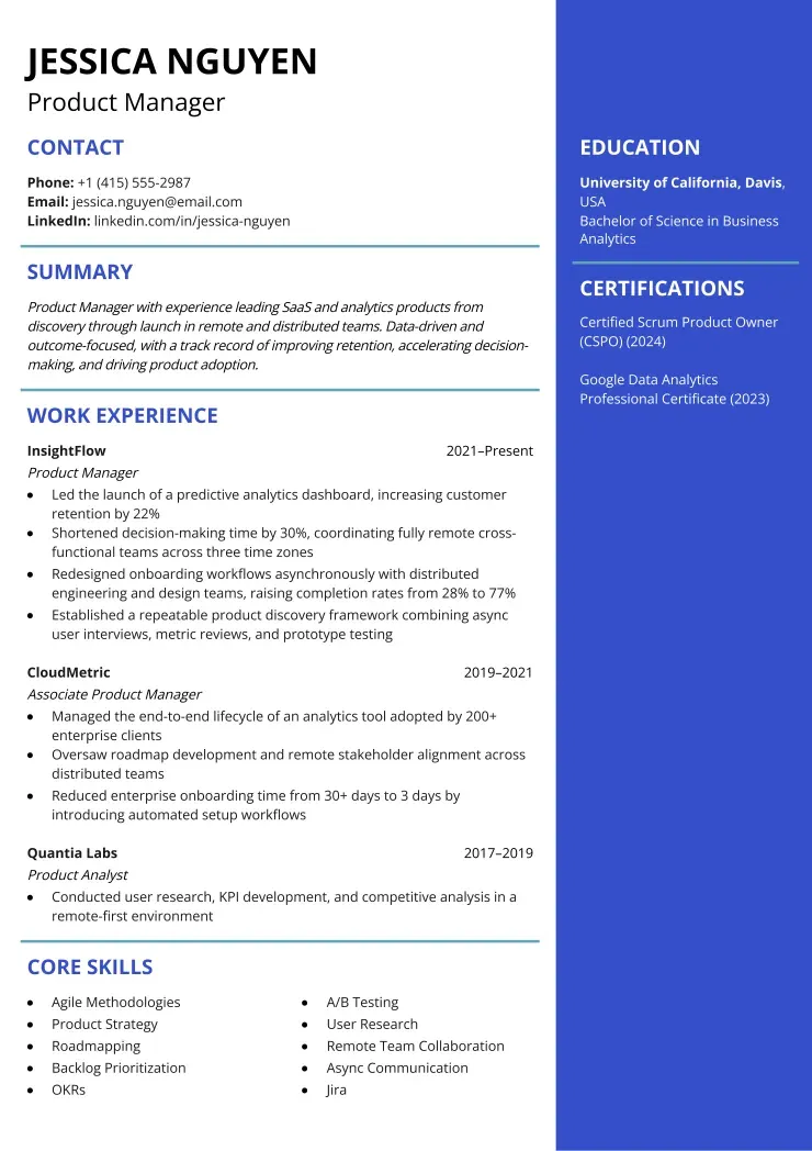 Remote Work resume template