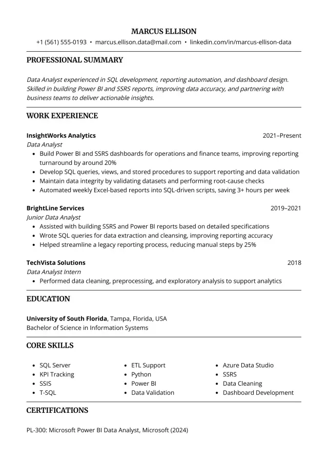 Data Analyst Resumes resume example