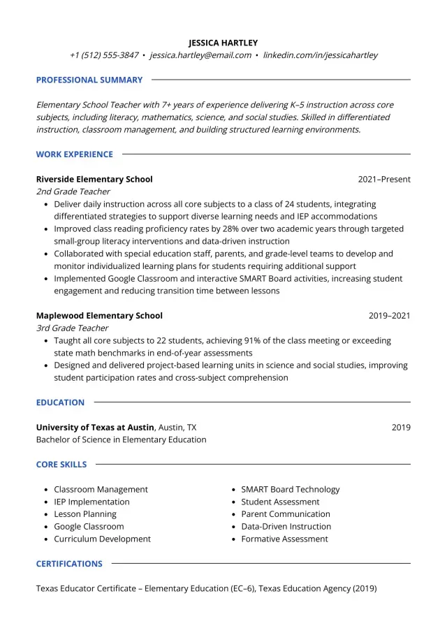 Teacher Resumes resume example