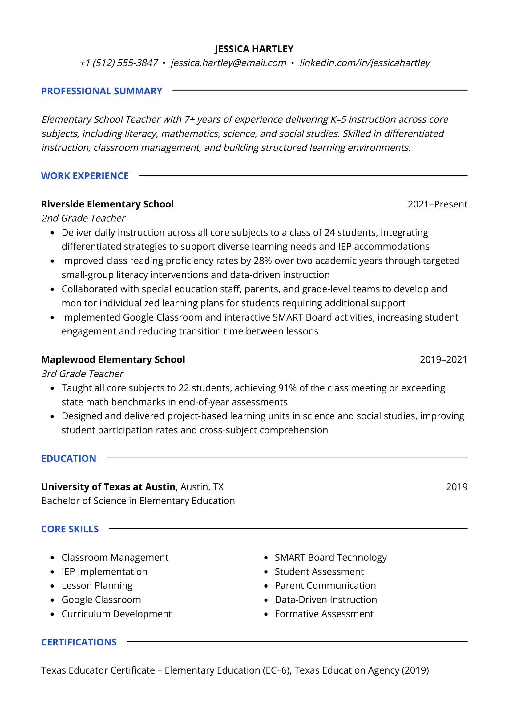 Teacher Resume resume template