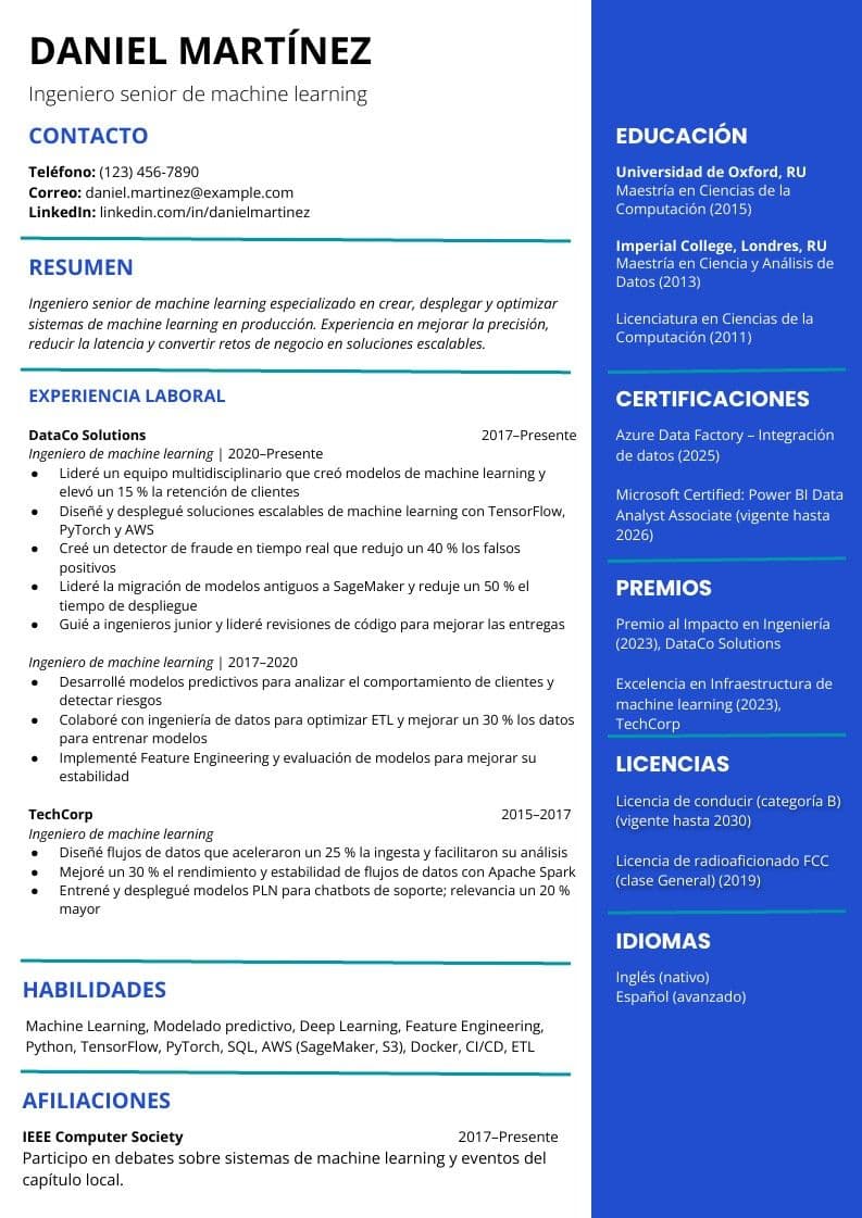Dos columnas resume template